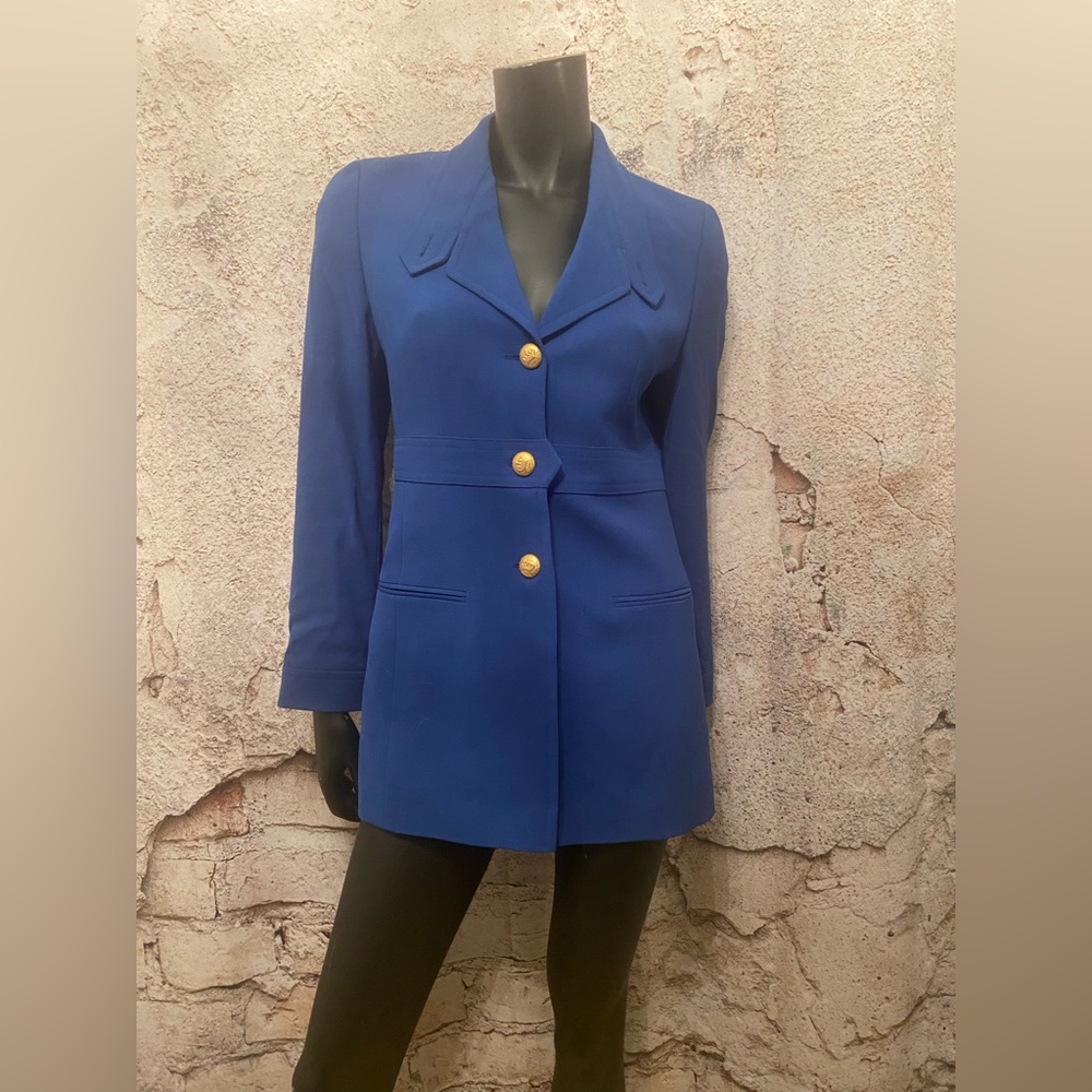 Louis Feraud Royal Blue Wool Blazer with Retro Gold Buttons
